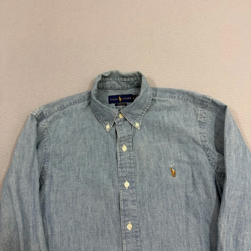Ralph Lauren Button Up Shirt Small Blue Classic Fit Denim Chambray Long Sleeve